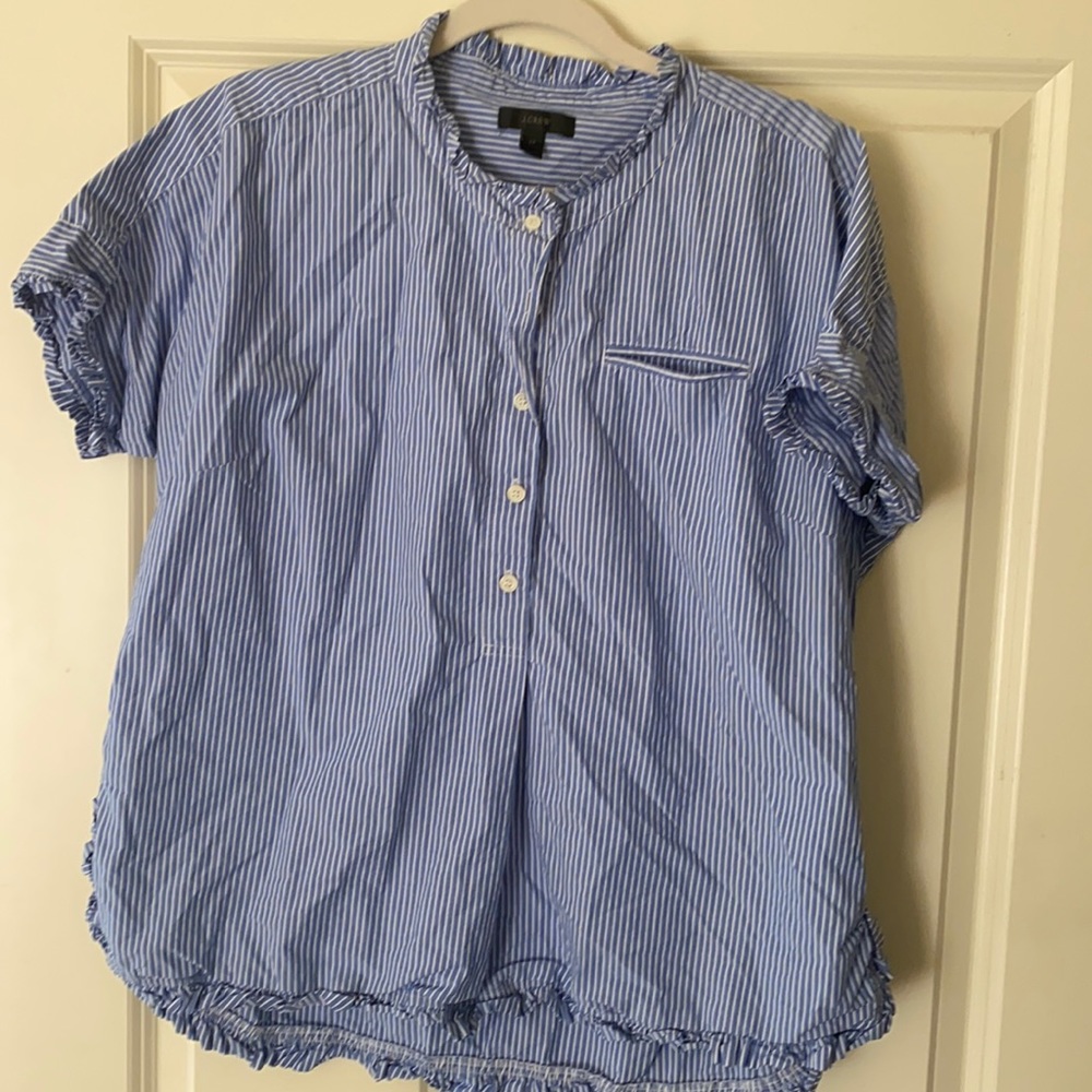 Short sleeved striped preacher collared Jcrew popover